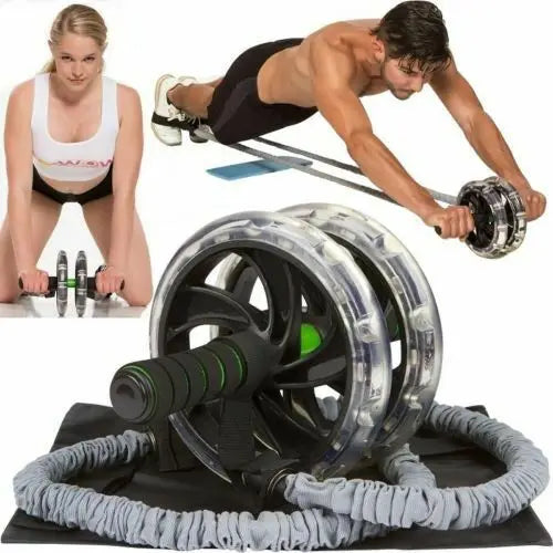 2PC Taille Bauch Abnehm Ausrüstung, Doppelräder Stretch Trainer ,Widerstand Übung Fitness  mit elastischem Zugseil