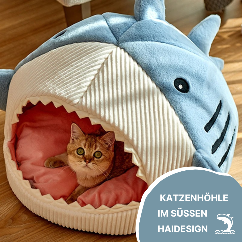 Niedliche Katzenhöhle im süßen Hai-Design - außergewöhnlich entspannen daheim