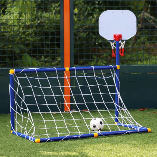 Kinder Outdoor-Sportfußballtor Zwei-in-Eins-Anzug Jungen und Mädchen Basketballständer Tragbares Fußballtor Plastikspielzeug
