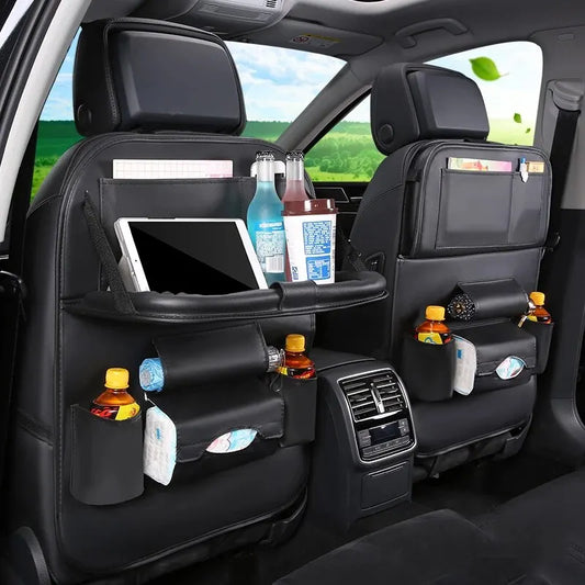 Ergocar Auto Organizer Rückenlehnenschutz Luxus Autositzschutz aus PU-Leder mit faltbarem Tablethalter wasserdicht Rückenlehnenschutz Rückenlehnen-Tasche für Kinder