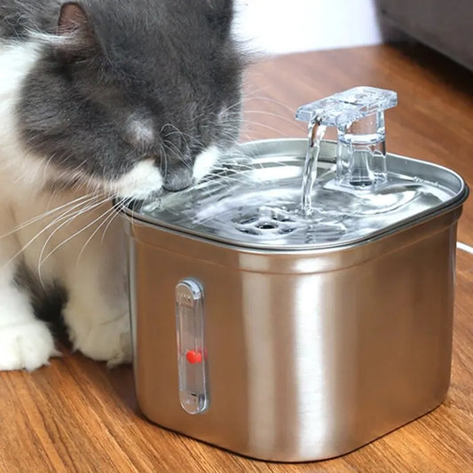 Automatischer Katzenwasserbrunnen Edelstahl-Katzenbrunnen mit Filter Visueller Wasserstand Haustier Welpe Katzen Trinkwasserspender